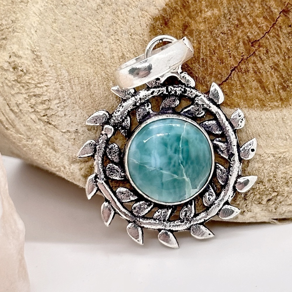 LARIMAR Natural Gemstone 925 Silver Pendant Necklace